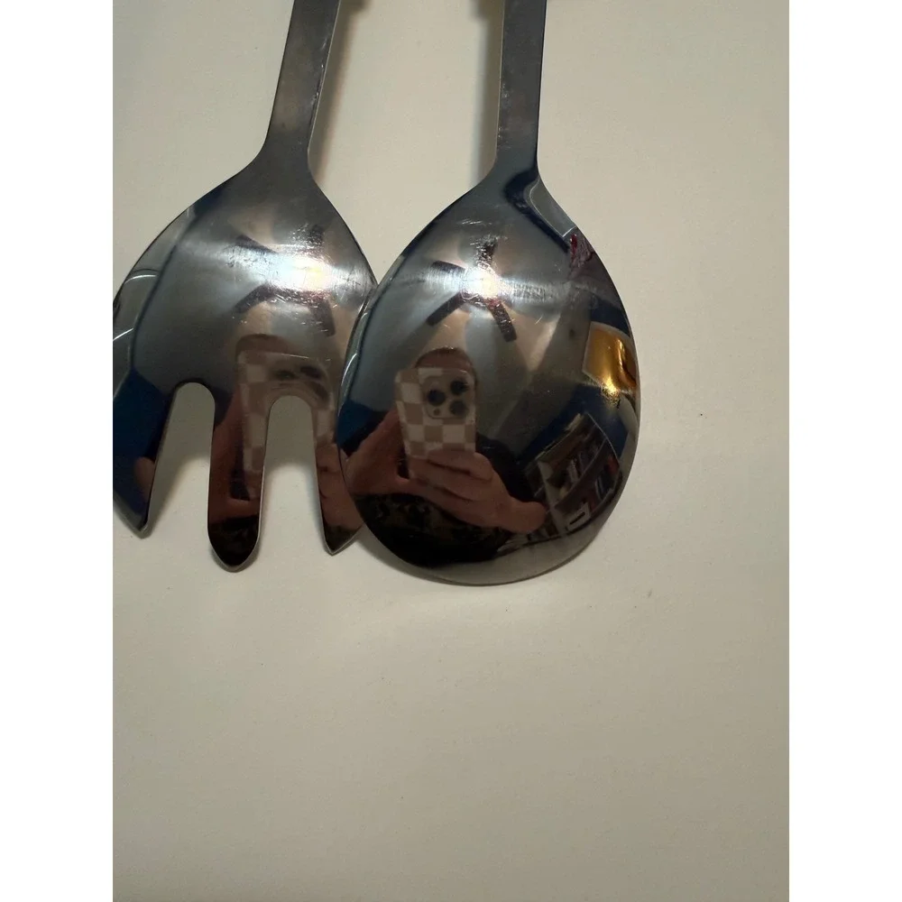 Stainless Steel Eggplant Salad Servers Set Purple Vegetable Handle Spoon Fork